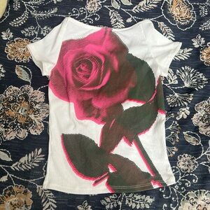 Floral Kids Shirt - White with Pink Rose